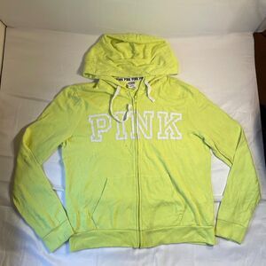 Victoria Secret Women's Neon Yellow Hoodie Medium